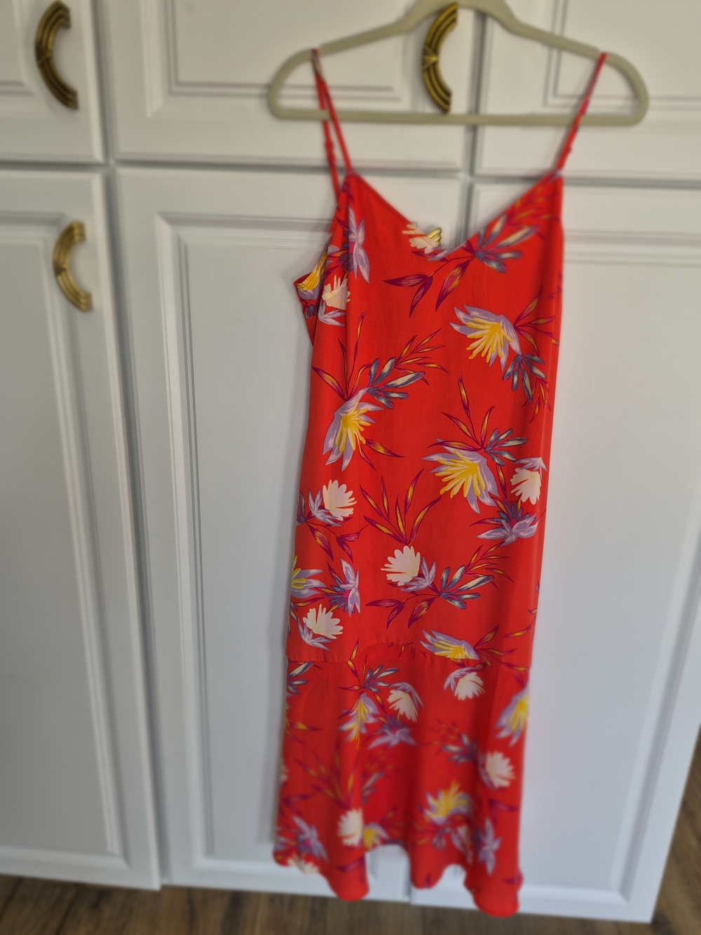 Lulus Coral Floral Slip Dress Medium, Adjutsable Straps